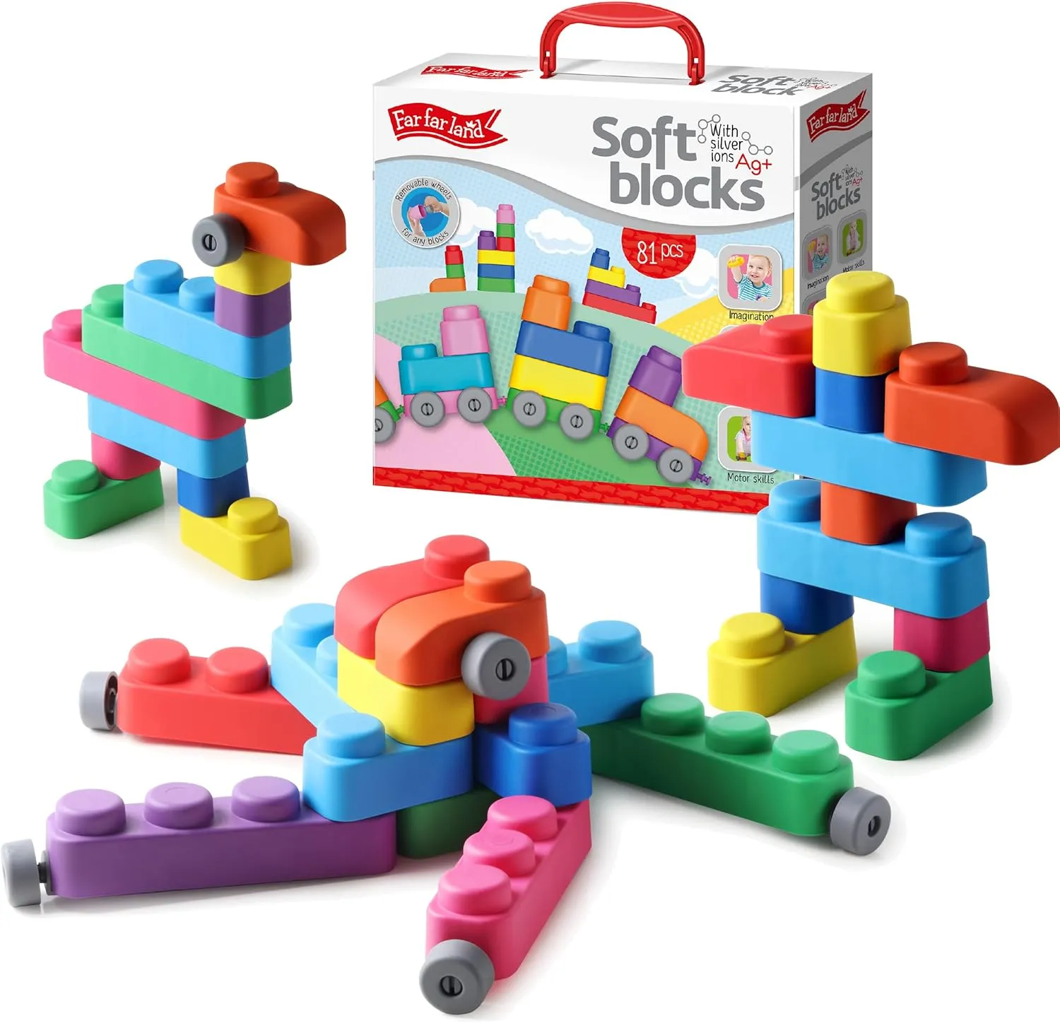 -Super Soft Building Blocks for Toddlers Ages 1-3 Years– Teaches & Enhances Creativity and Fine Motor Skills- STEM Building Set - 81 Pieces