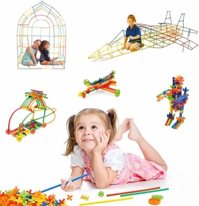 1000 pcs Straw Constructor Building Toys stem building interlocking plastic straw learning & education straw and connector toys engineering stem building games, thin tube blocks kit for kids toys