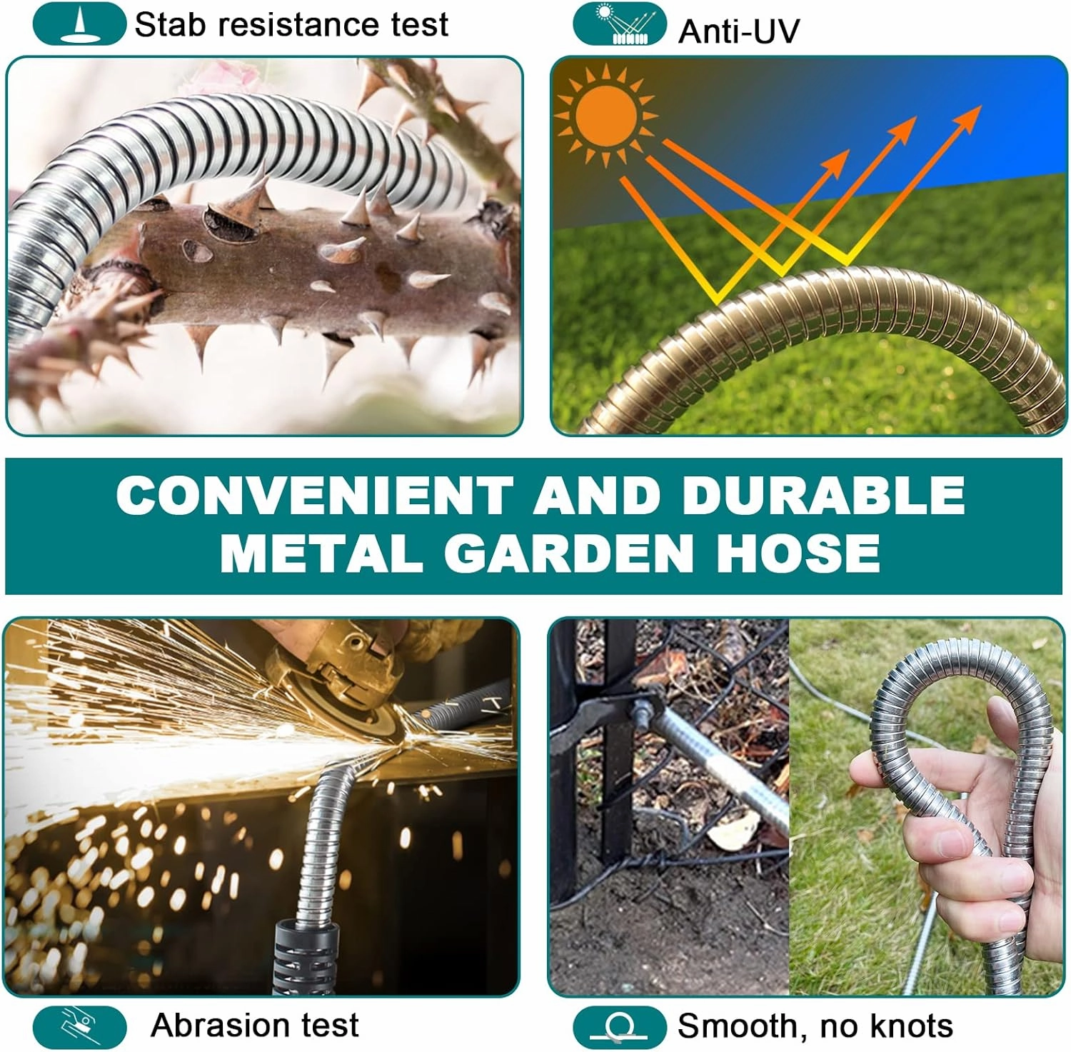 100FT Metal Garden Hose - Stainless Steel, Heavy Duty, Flexible & Lightweight, Never Kink and Tangle, with 10-Function Nozzle, Pressure Resistant for Outdoor Use (Grey)