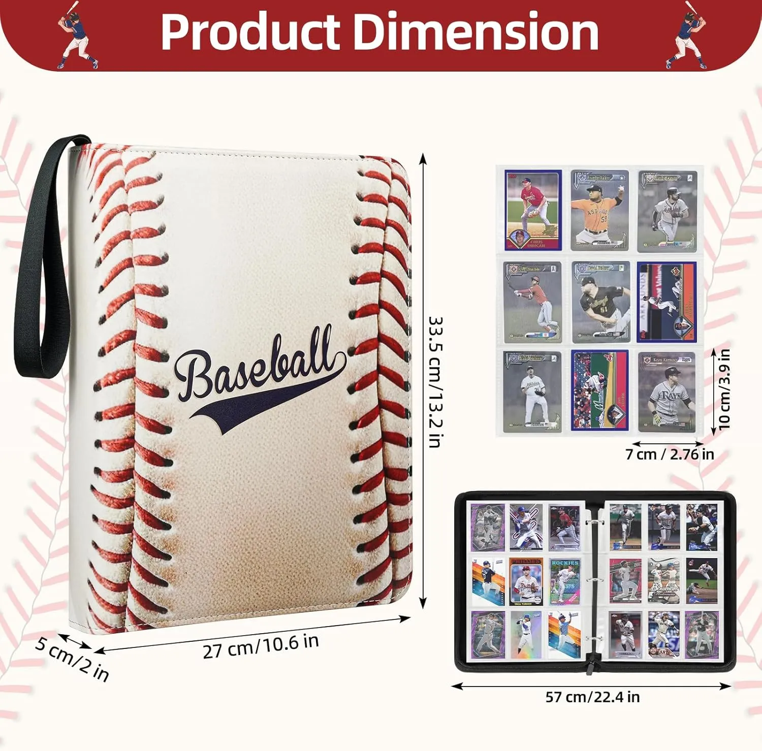 1080 Pockets Baseball Card Binder 9 Pocket, Trading Card Binder With 60 Removable Sleeves, Baseball Card Holder Sports Card Collection Binder Top Loader Binder For MTG, TCG, Game Gifts For Boys