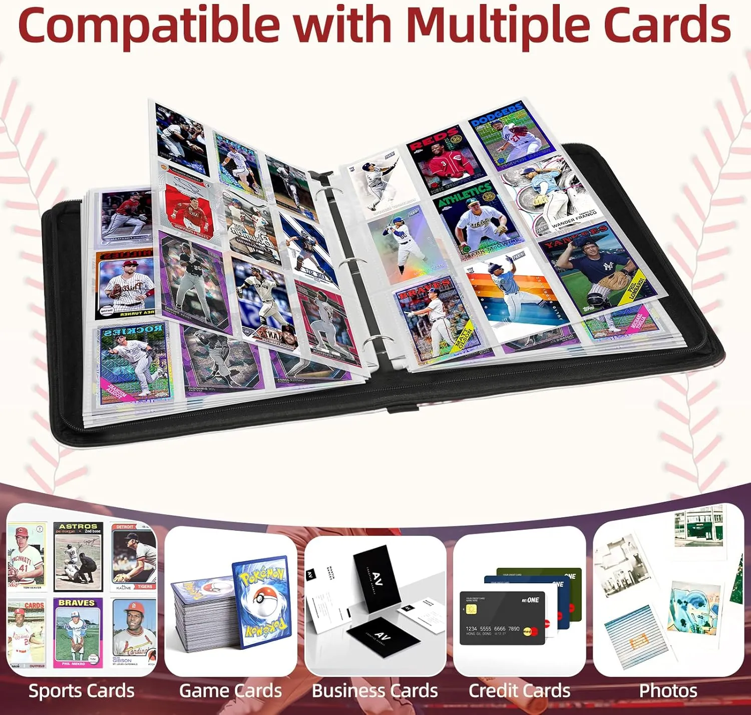 1080 Pockets Baseball Card Binder 9 Pocket, Trading Card Binder With 60 Removable Sleeves, Baseball Card Holder Sports Card Collection Binder Top Loader Binder For MTG, TCG, Game Gifts For Boys
