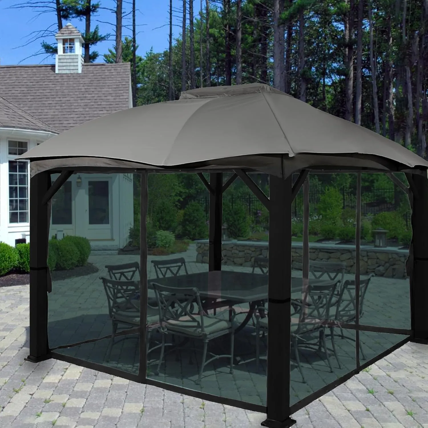 10x10ft Universal Replacement Mosquito Netting, Universal Gazebo Netting with Zippers for Outdoor Garden Patio Gazebo 4-Panel Screen Sidewalls, Black (Mosquito Net Only)