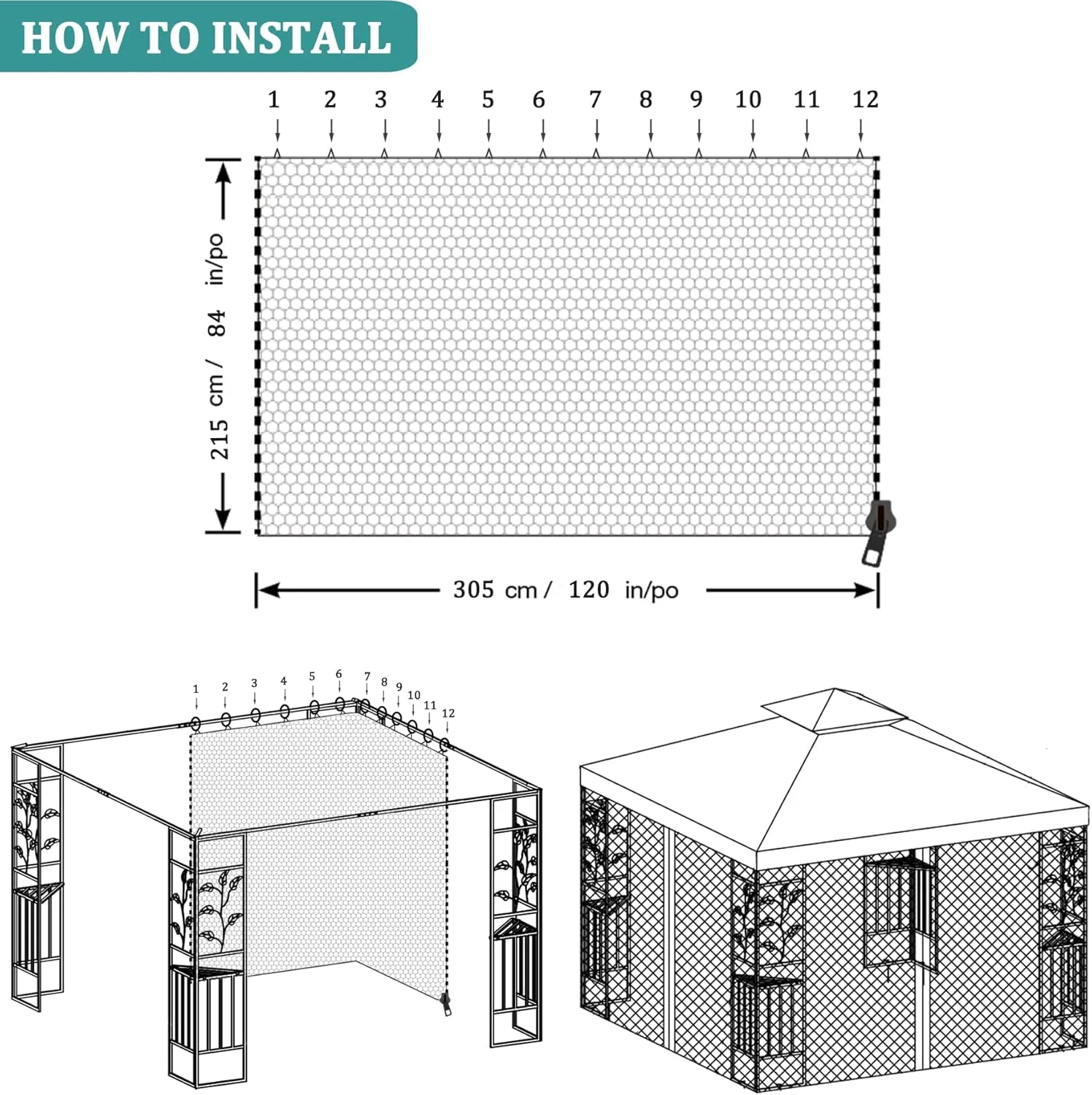 10x10ft Universal Replacement Mosquito Netting, Universal Gazebo Netting with Zippers for Outdoor Garden Patio Gazebo 4-Panel Screen Sidewalls, Black (Mosquito Net Only)