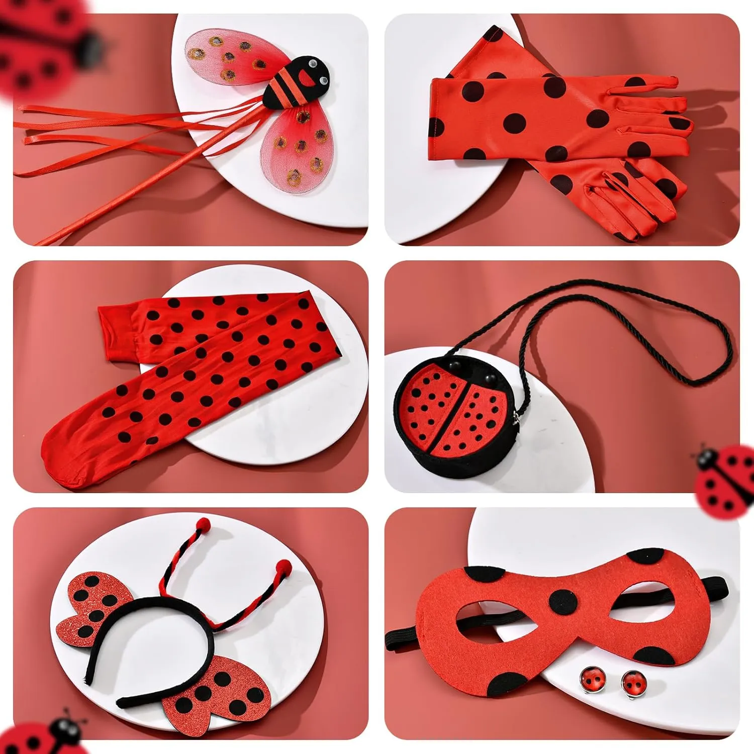 11pcs Girls Lady Bug Dress Costume Light Up Kids Toddler Princess Dress Up Clothes Halloween Gifts