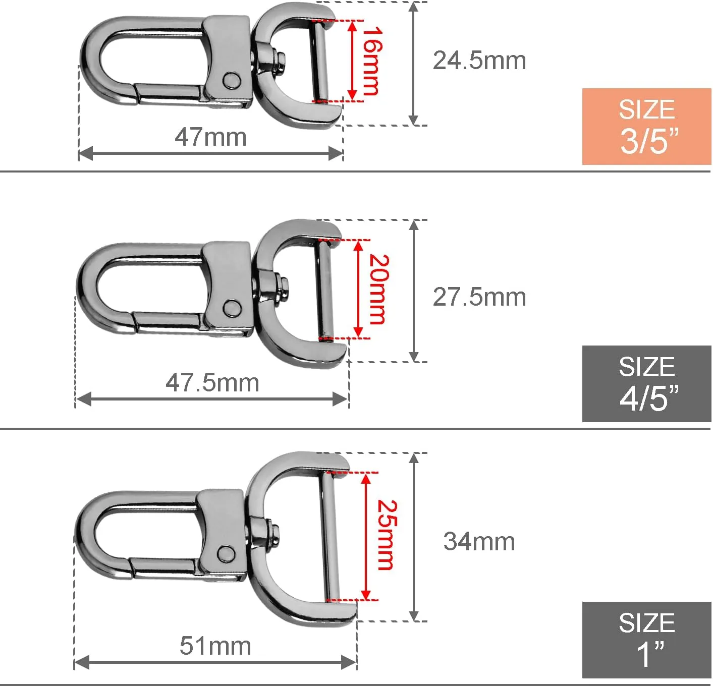 12 Pack Assorted 5/8 Inch Detachable Snap Hook Swivel Clasp with 1 Screwdriver for Keyring Purse Keychain Strap Pet Collar Hardware