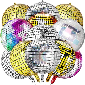 12 Pcs Disco Ball Balloons 22 Inch Large 4d Colorful Disco Ball Balloons Inflatable Shiny Decorations for Birthday Wedding Bachelor Party 70s 80s 90s Party Decorations