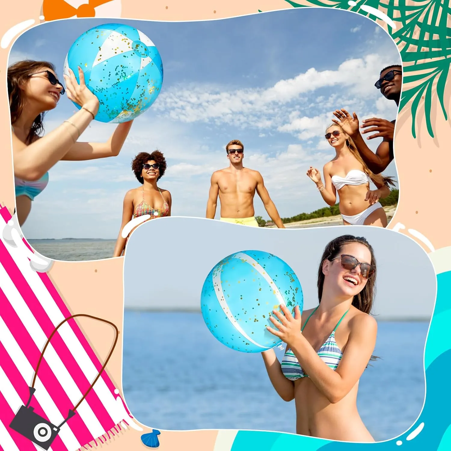 12 Pcs Inflatable Beach Balls Bulk 16 Inch Glitter Beach Balls Pool Toys for Summer Bachelorette Party Confetti Sparkling Clear Swimming Pool Toys for Party Favors (Blue)