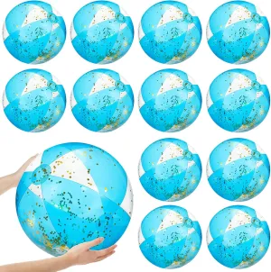12 Pcs Inflatable Beach Balls Bulk 16 Inch Glitter Beach Balls Pool Toys for Summer Bachelorette Party Confetti Sparkling Clear Swimming Pool Toys for Party Favors (Blue)