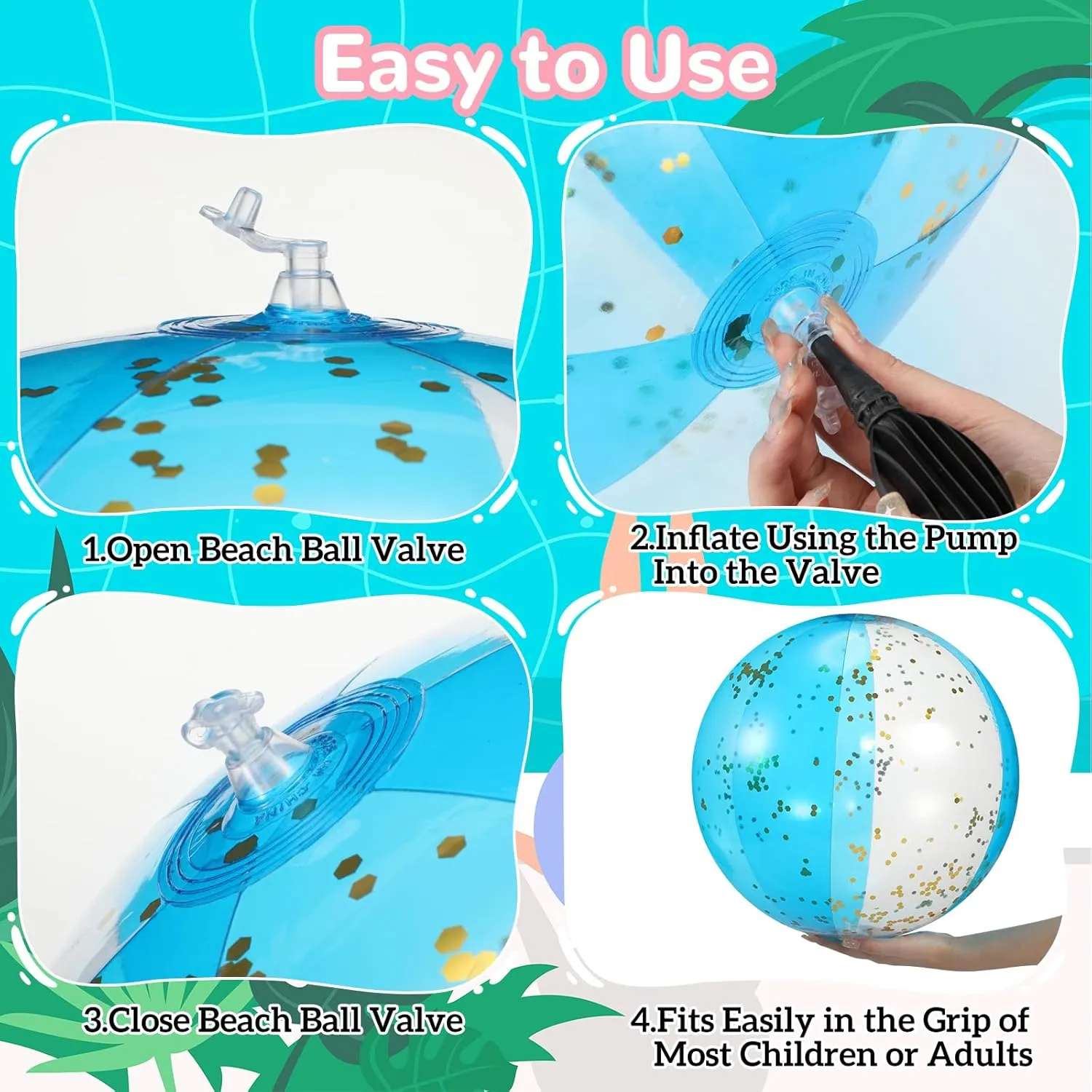 12 Pcs Inflatable Beach Balls Bulk 16 Inch Glitter Beach Balls Pool Toys for Summer Bachelorette Party Confetti Sparkling Clear Swimming Pool Toys for Party Favors (Blue)