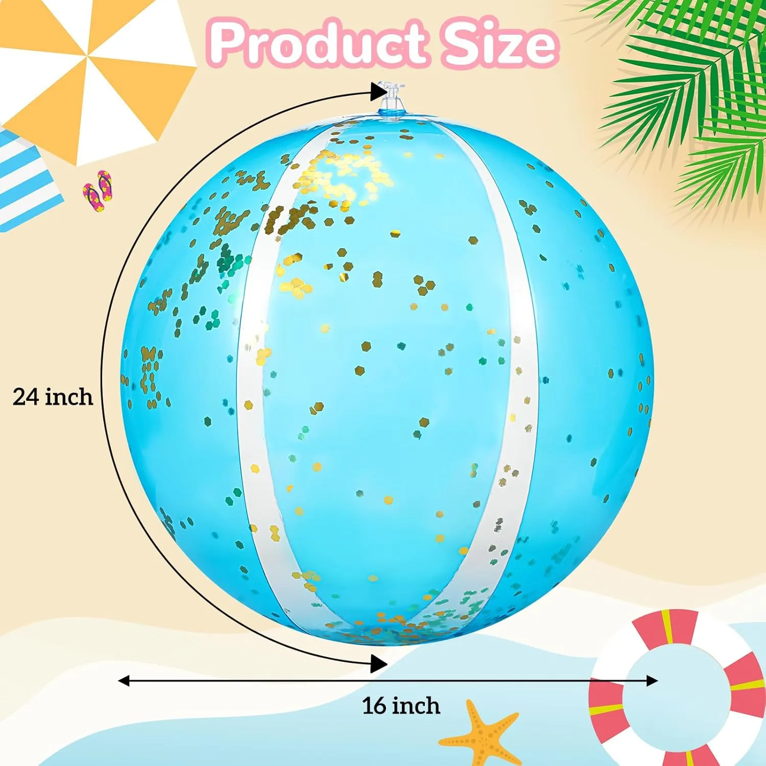 12 Pcs Inflatable Beach Balls Bulk 16 Inch Glitter Beach Balls Pool Toys for Summer Bachelorette Party Confetti Sparkling Clear Swimming Pool Toys for Party Favors (Blue)