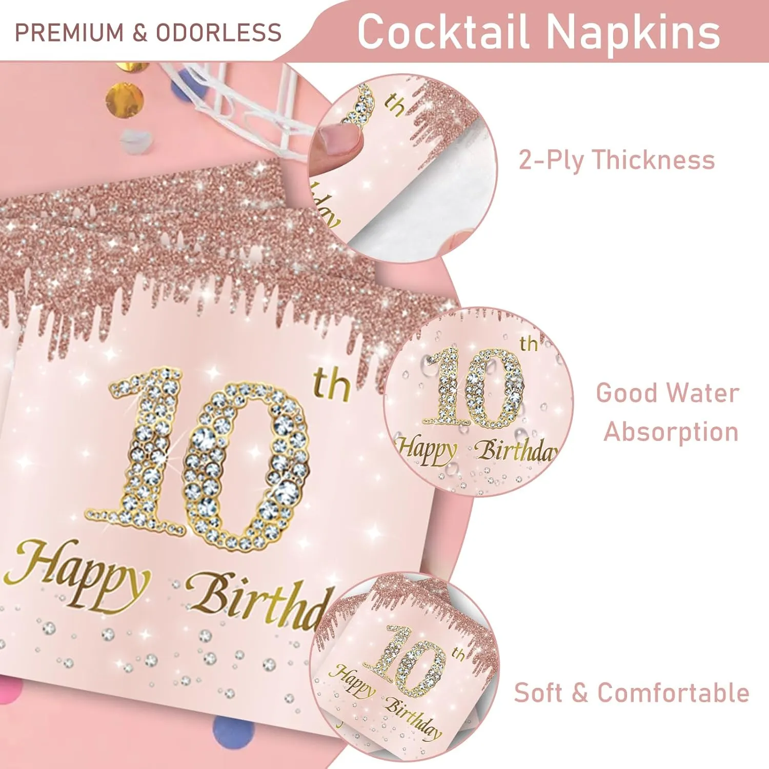 121Pcs 10th Birthday Party Supplies Plates Napkins Cups Forks Tablecloth Rose Gold Happy 10th Birthday Themed Disposable Tableware Decorations Serves 24 Guests for Girls 10 Years Old Birthday