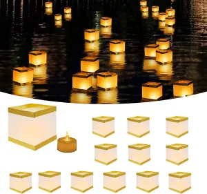 12Pack Floating Square Lanterns with LED Flameless Candles,Outdoor Lanterns Decorative with Waterproof,Floating Candles for Pool,River,Memorials,Wedding,Bar,and Parties…… (12 Square)