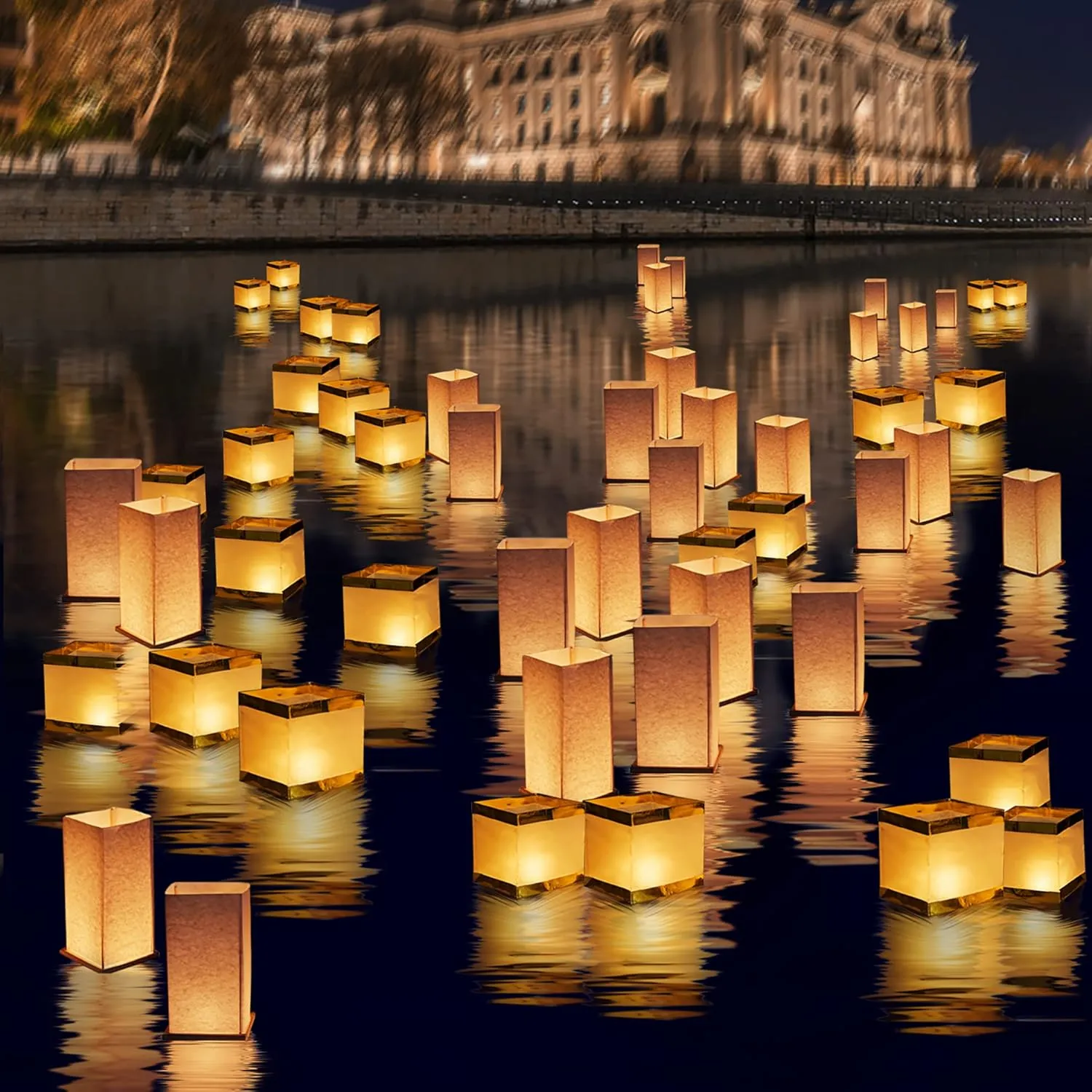 12Pack Floating Square Lanterns with LED Flameless Candles,Outdoor Lanterns Decorative with Waterproof,Floating Candles for Pool,River,Memorials,Wedding,Bar,and Parties…… (12 Square)