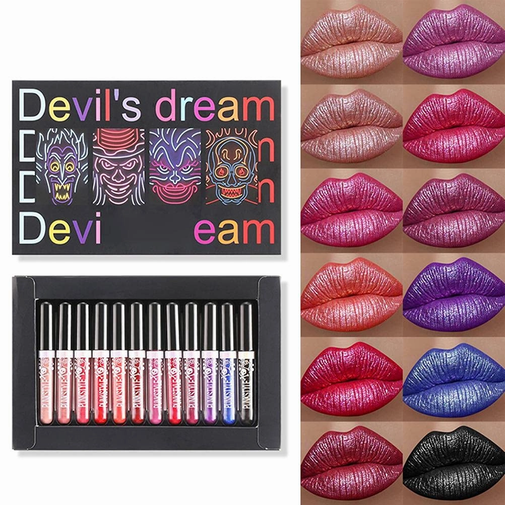 12PCS No Stick Cup Lipsticks - Halloween Lipstick Set Waterproo Lip Glaze Makeup