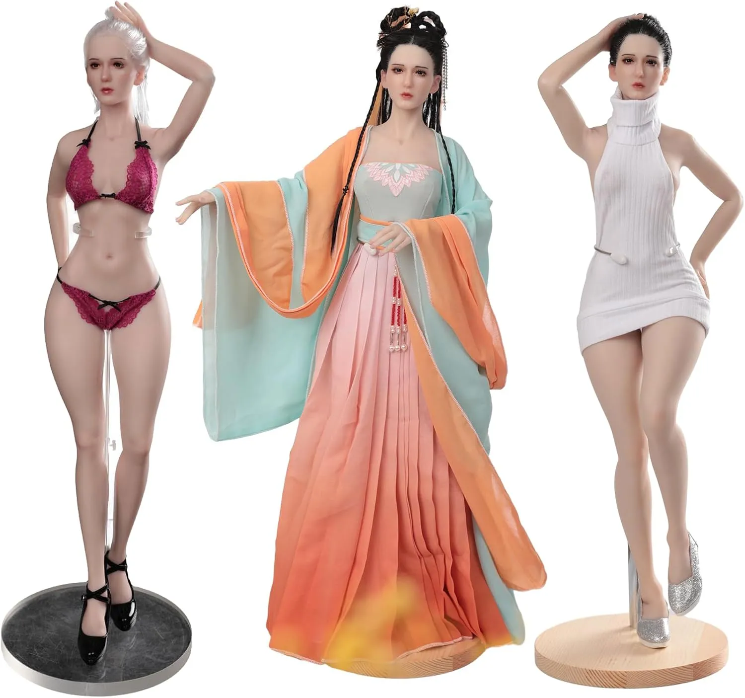 1/3 Female Action Figure Doll - Full Body Silicone Flexible Seamless 60cm for Cosplay Photography Arts (Ivory White, Black Hair)
