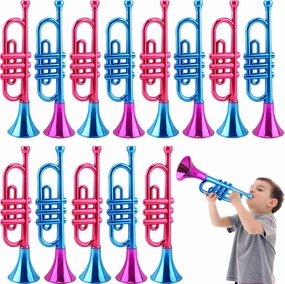 14 Pieces 13 Inch Kids Trumpet Toy Plastic Metallic Trumpet Instrument Trumpet Noise Maker Toys for Boys and Girls Birthday Carnival New Year Parties and Events, 2 Colors