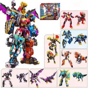 16'' Robot Dinosaur Transformer Figure Toys, 7IN1 T Eex Dinosaur Toy, Building Blocks Assembly Transformable Mech Dino with Flexible Joints, STEM Educational Gift for Boys & Girls