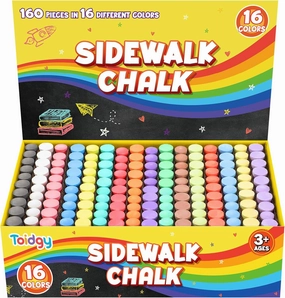 160 PCS Washable Sidewalk Chalks Set for Kids, 16 Colors Non-Toxic Jumbo Sidewalk Chalk Bulk for Outdoor Art Play, Painting on Chalkboard, Blackboard and Playground, Kids Outdoor Toys