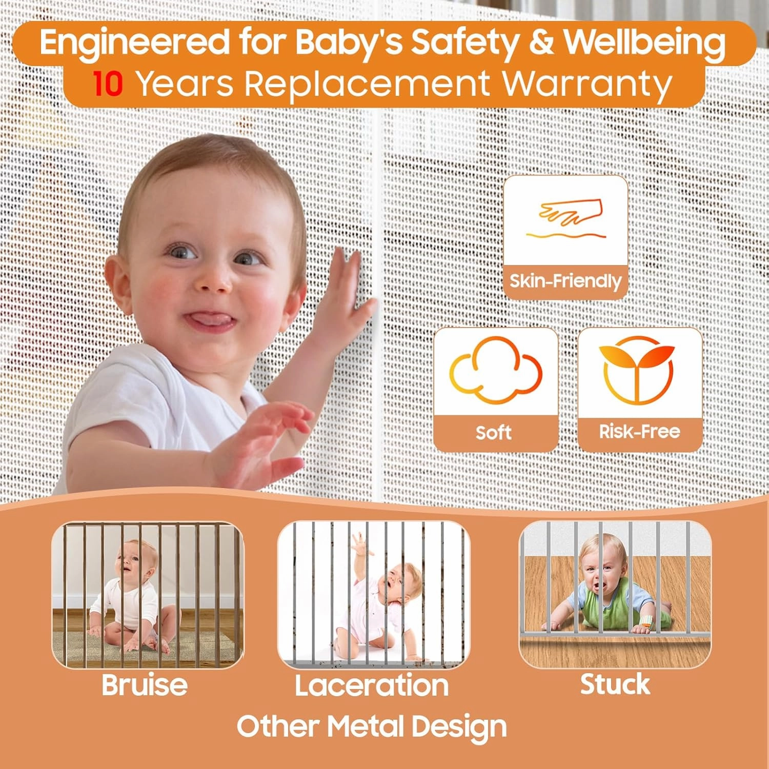 160" Retractable Baby Gates, 42" Extra Tall Upgraded Baby Gate with Reinforced Strip Design, Prevent from Crawling Underneath, Extra Wide Dog Gate Baby Gates for Stairs Doorways Indoor Outdoor
