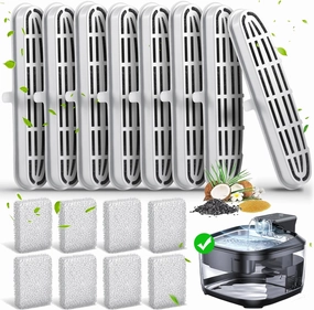 16 Pack Cat Water Fountain Filters-Cat Fountain Replacement Filters for Stainless Steel 108/3.2L Adjustable Water Flow Pet Water Fountain(8 Filters&8 Sponges)
