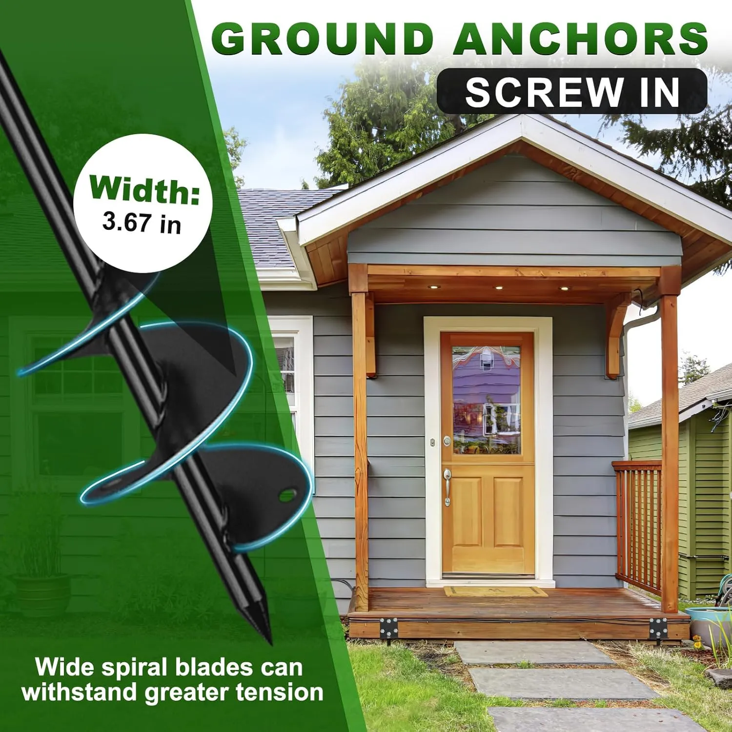 17'' Heavy-Duty Ground Anchor, 6 Pcs Multi-Purpose Trampoline Stakes,Mobile Home Anchors, Enlarged Spiral Blades, Strong Wind Resistance - Strong and Reliable - Can Fix Trampolines, Rvs, Carports