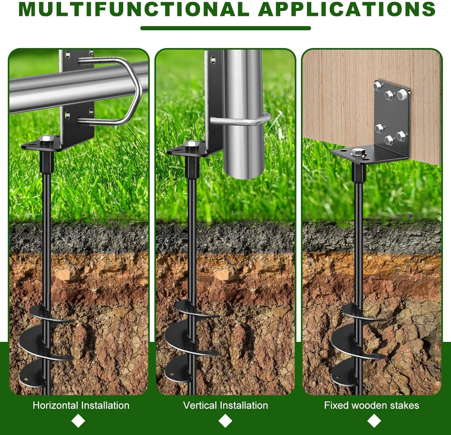 17'' Heavy-Duty Ground Anchor, 6 Pcs Multi-Purpose Trampoline Stakes,Mobile Home Anchors, Enlarged Spiral Blades, Strong Wind Resistance - Strong and Reliable - Can Fix Trampolines, Rvs, Carports