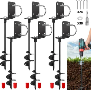 17'' Heavy-Duty Ground Anchor, 6 Pcs Multi-Purpose Trampoline Stakes,Mobile Home Anchors, Enlarged Spiral Blades, Strong Wind Resistance - Strong and Reliable - Can Fix Trampolines, Rvs, Carports