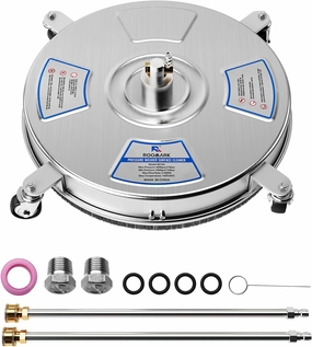 18" Pressure Washer Surface Cleaner with 4 Wheels, Stainless Steel Power Washer Accessory for Ways Cleaning, 1/4" Quick Plug, 2 Extension Wand Attachments, 4000 PSI