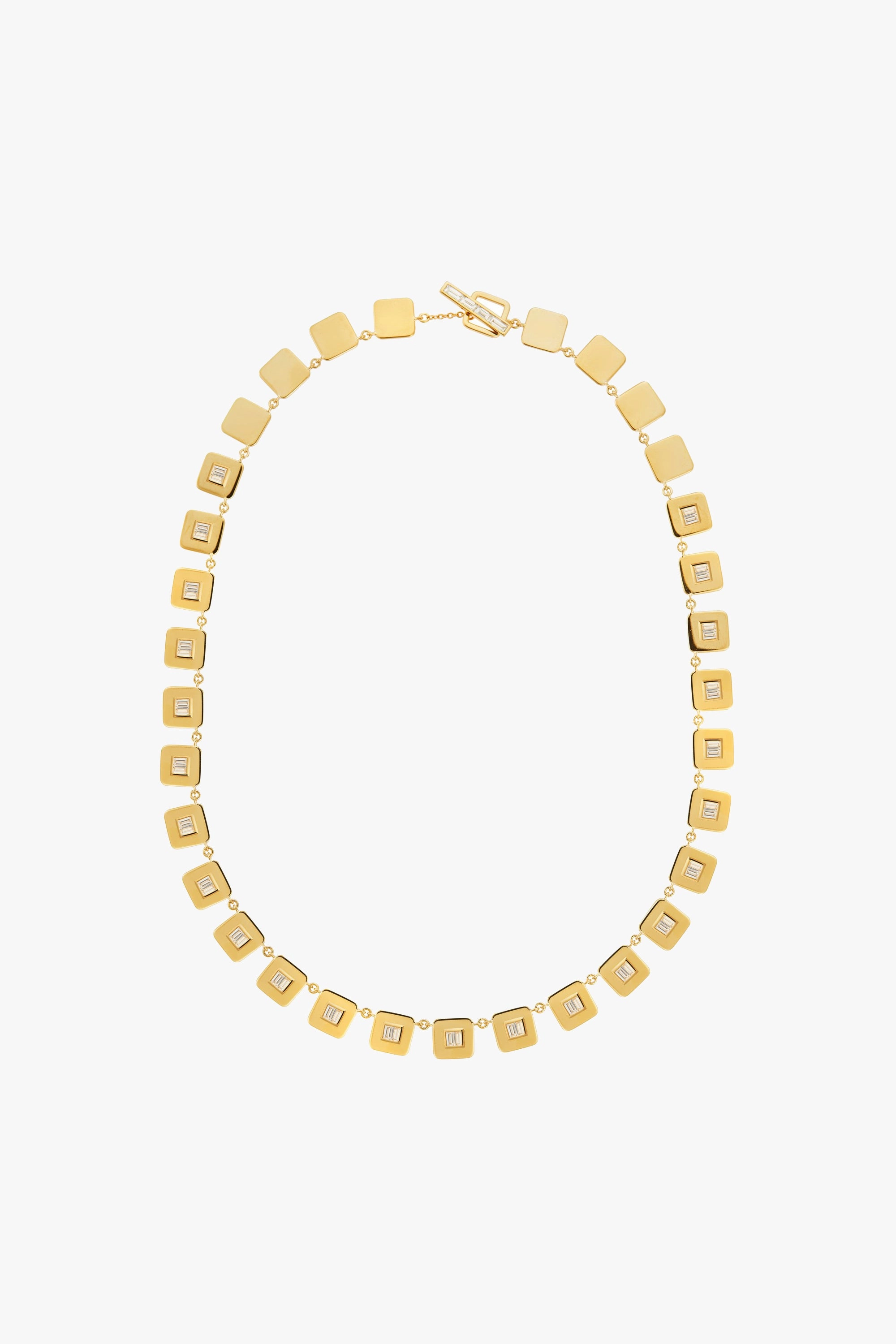18K Yellow Gold & Diamond Tile Necklace