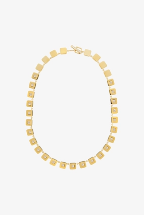 18K Yellow Gold & Diamond Tile Necklace