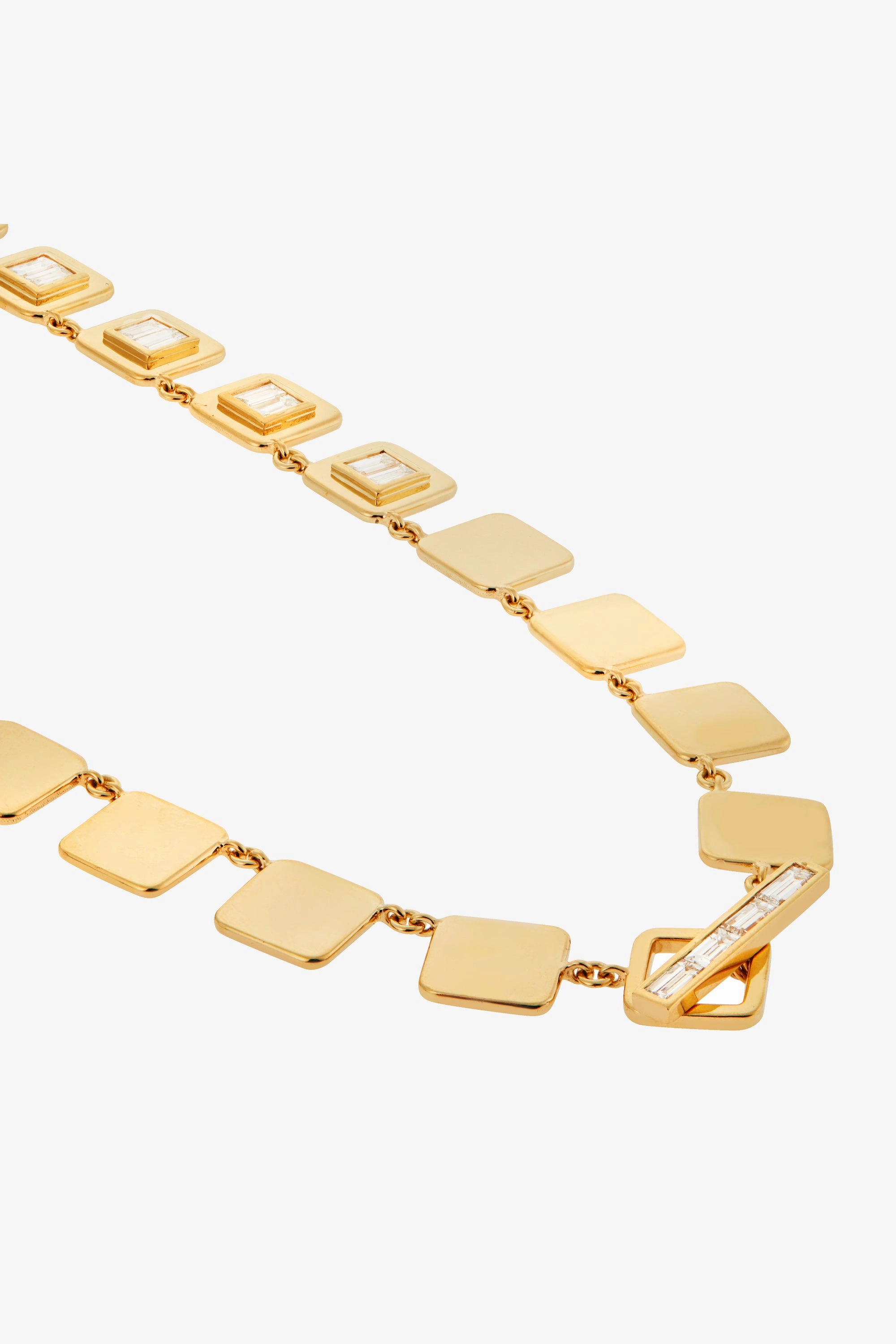 18K Yellow Gold & Diamond Tile Necklace