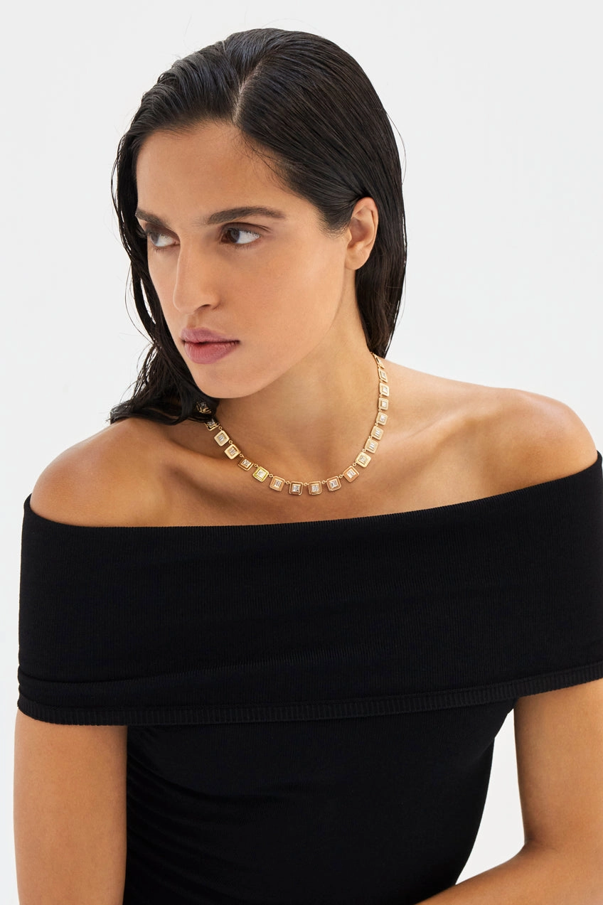 18K Yellow Gold & Diamond Tile Necklace