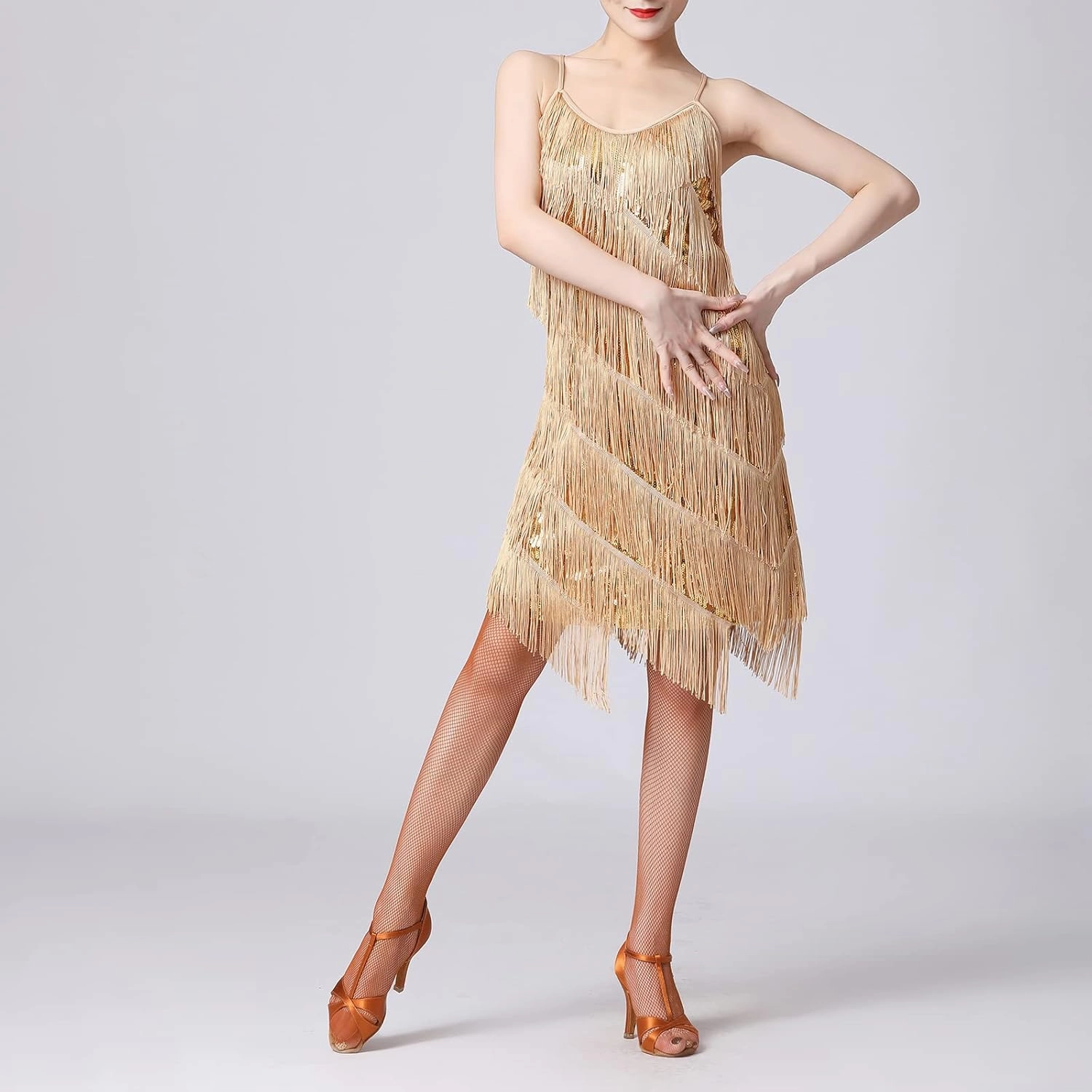 1920s Women Sequin Latin Dance Tassel Fringe Dress Flapper Sexy Gatsby Cocktail Vintage Tango Ballroom Roaring 20s Party