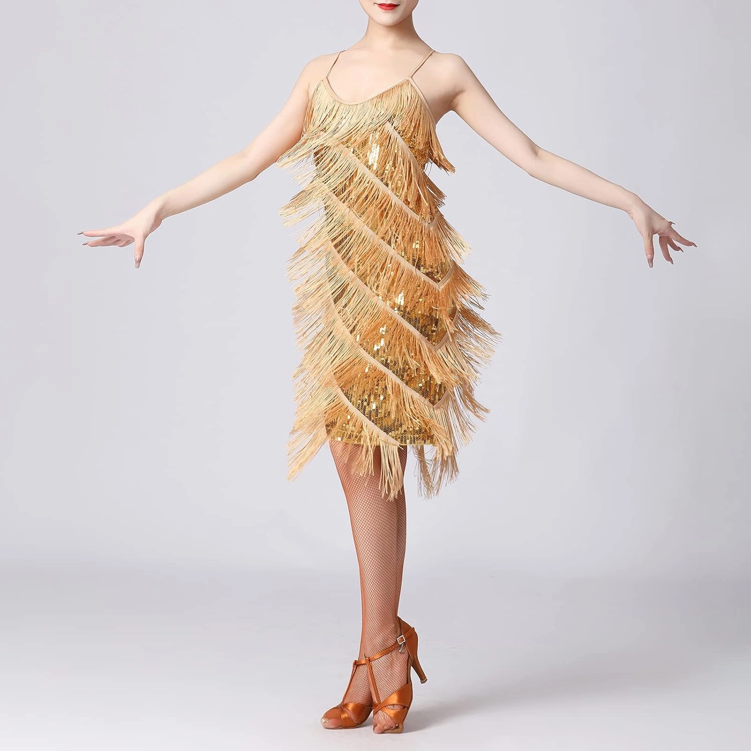 1920s Women Sequin Latin Dance Tassel Fringe Dress Flapper Sexy Gatsby Cocktail Vintage Tango Ballroom Roaring 20s Party