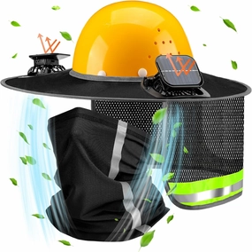 1 Set Sun Hard Hat Shade Full Brim Hard Hat Sun Visor with Solar Fans and Neck Sunshade Cover High Visibility Full Brim Mesh with Reflective Strip, Summer Protection Accessories(Black)