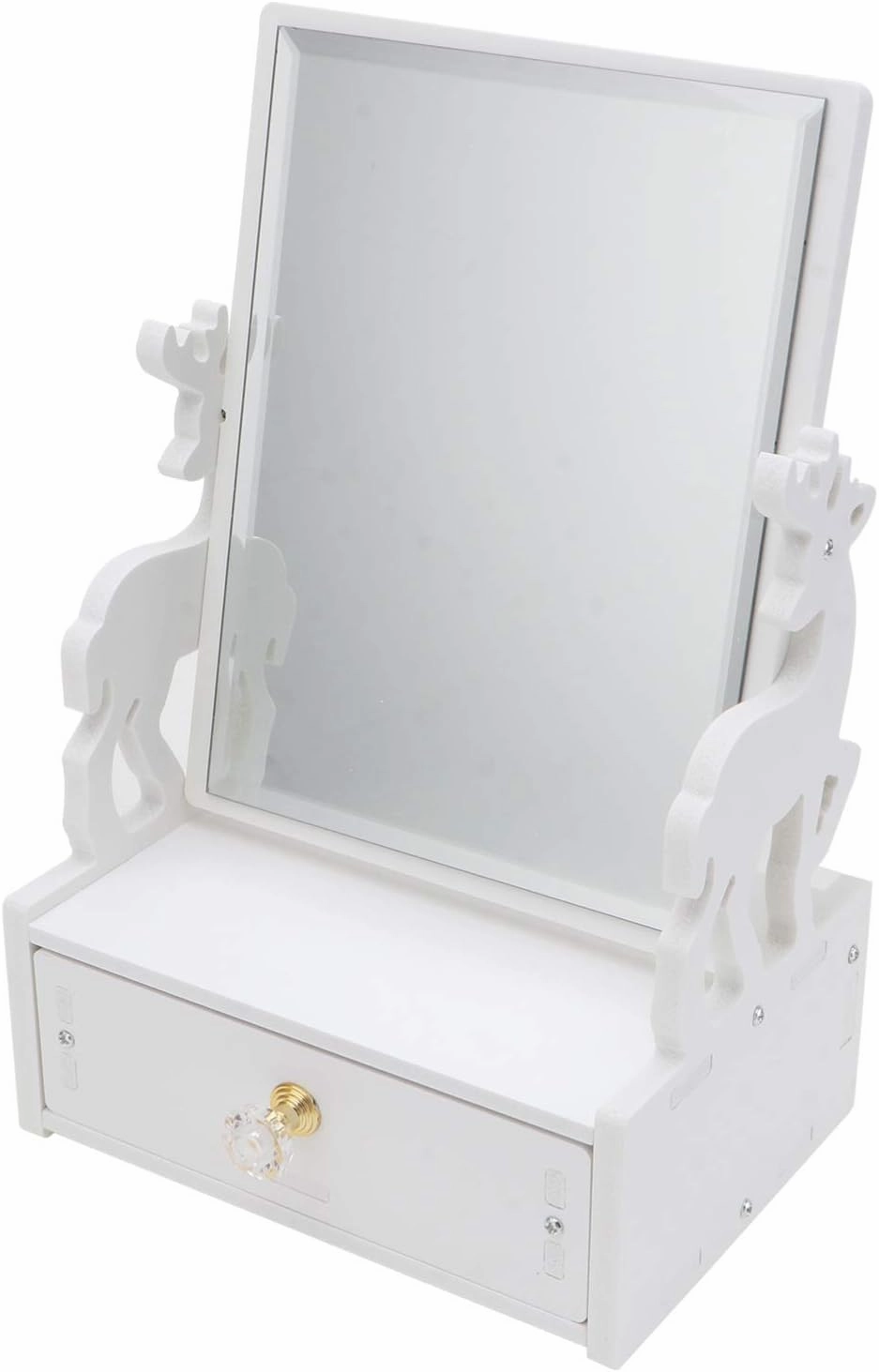 1pc Desktop Vanity Makeup Mirror with Drawer Cute Rotating Design Material Chic Cartoon Pattern for Jewelry and Accessories Storage for Students and Office Workers