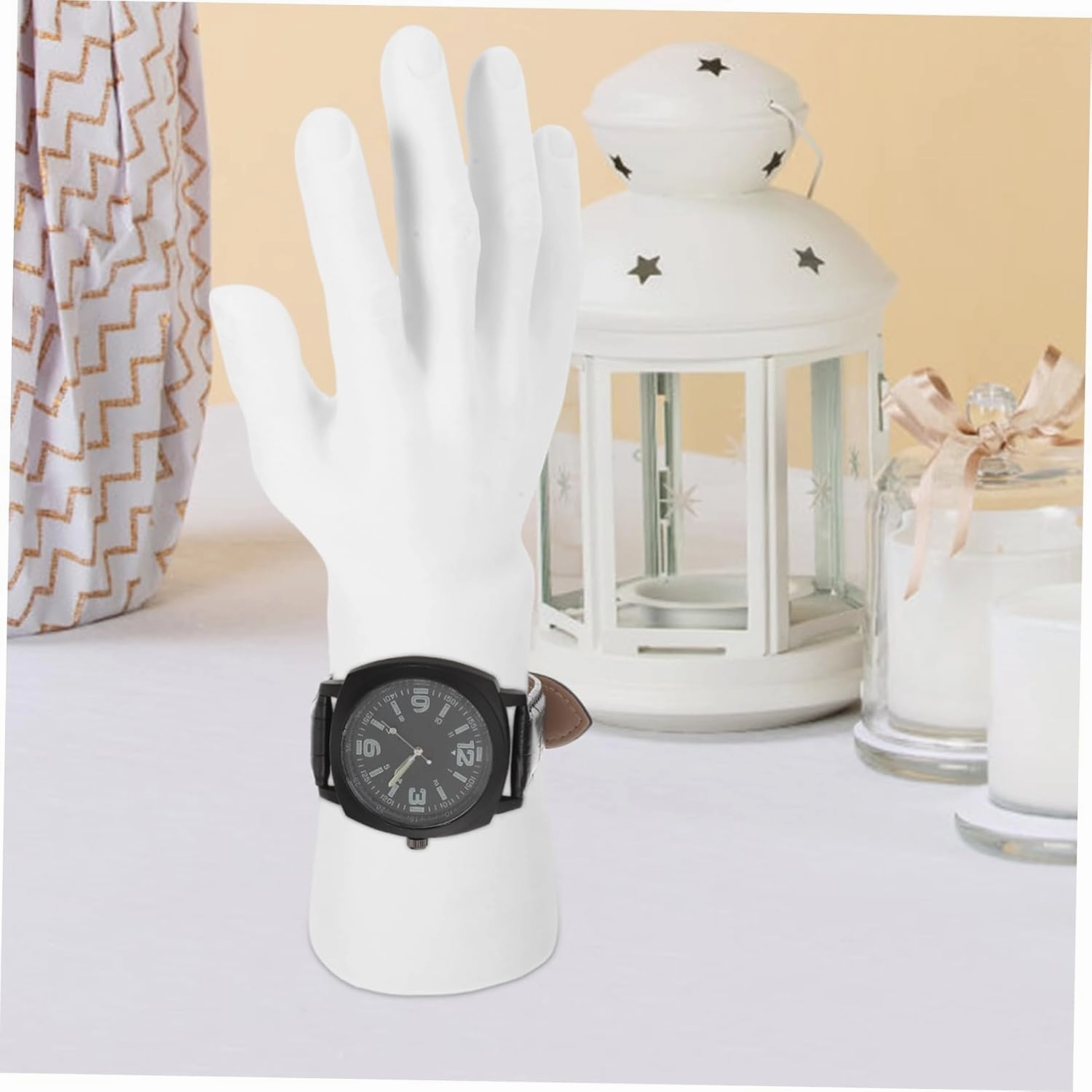 1pc White Vinyl Hand Model for Jewelry Display Watch Display Mannequin Lightweight Portable Prop for Merchants and Home Organization