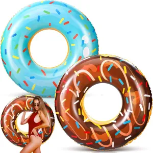 2 Pack 47.24 Inches Jumbo Donut Pool Floats for Adults Lovely Donut Inflatable Tube Swim Rings Floaties for Pool, Large Donut Inflatable for Party Decorations Supplies