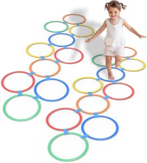 2 Sets Hopscotch Rings, 20 Plastic Round Hoops with 30 Connectors for Toddlers Gross Motor Skills, 11 Inch Indoor/Outdoor Agility Rings for Kids Playground Obstacle Course