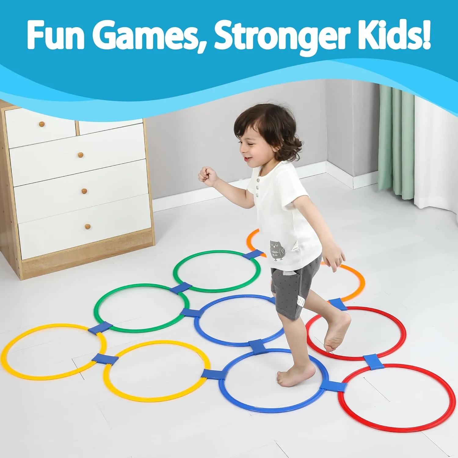 2 Sets Hopscotch Rings, 20 Plastic Round Hoops with 30 Connectors for Toddlers Gross Motor Skills, 11 Inch Indoor/Outdoor Agility Rings for Kids Playground Obstacle Course