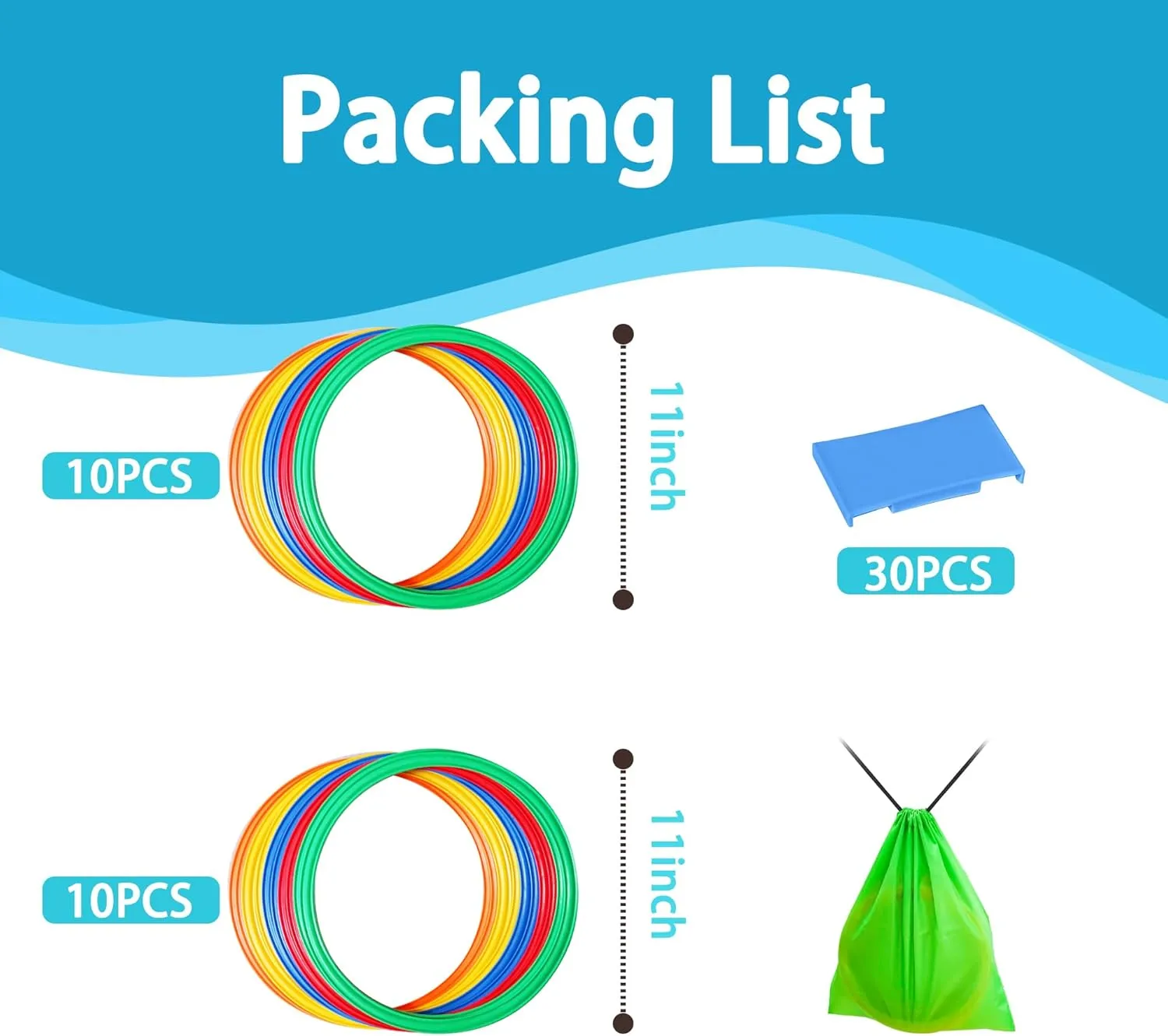 2 Sets Hopscotch Rings, 20 Plastic Round Hoops with 30 Connectors for Toddlers Gross Motor Skills, 11 Inch Indoor/Outdoor Agility Rings for Kids Playground Obstacle Course