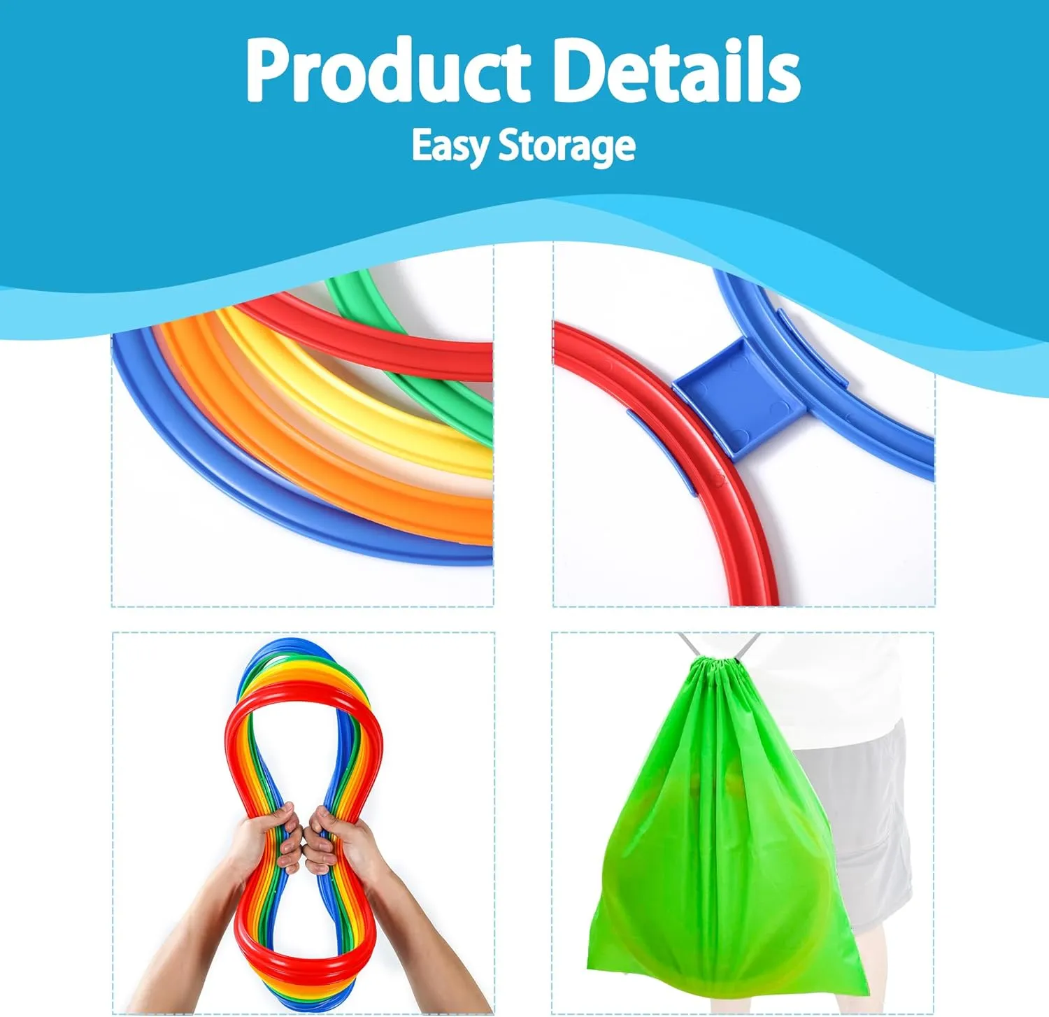 2 Sets Hopscotch Rings, 20 Plastic Round Hoops with 30 Connectors for Toddlers Gross Motor Skills, 11 Inch Indoor/Outdoor Agility Rings for Kids Playground Obstacle Course