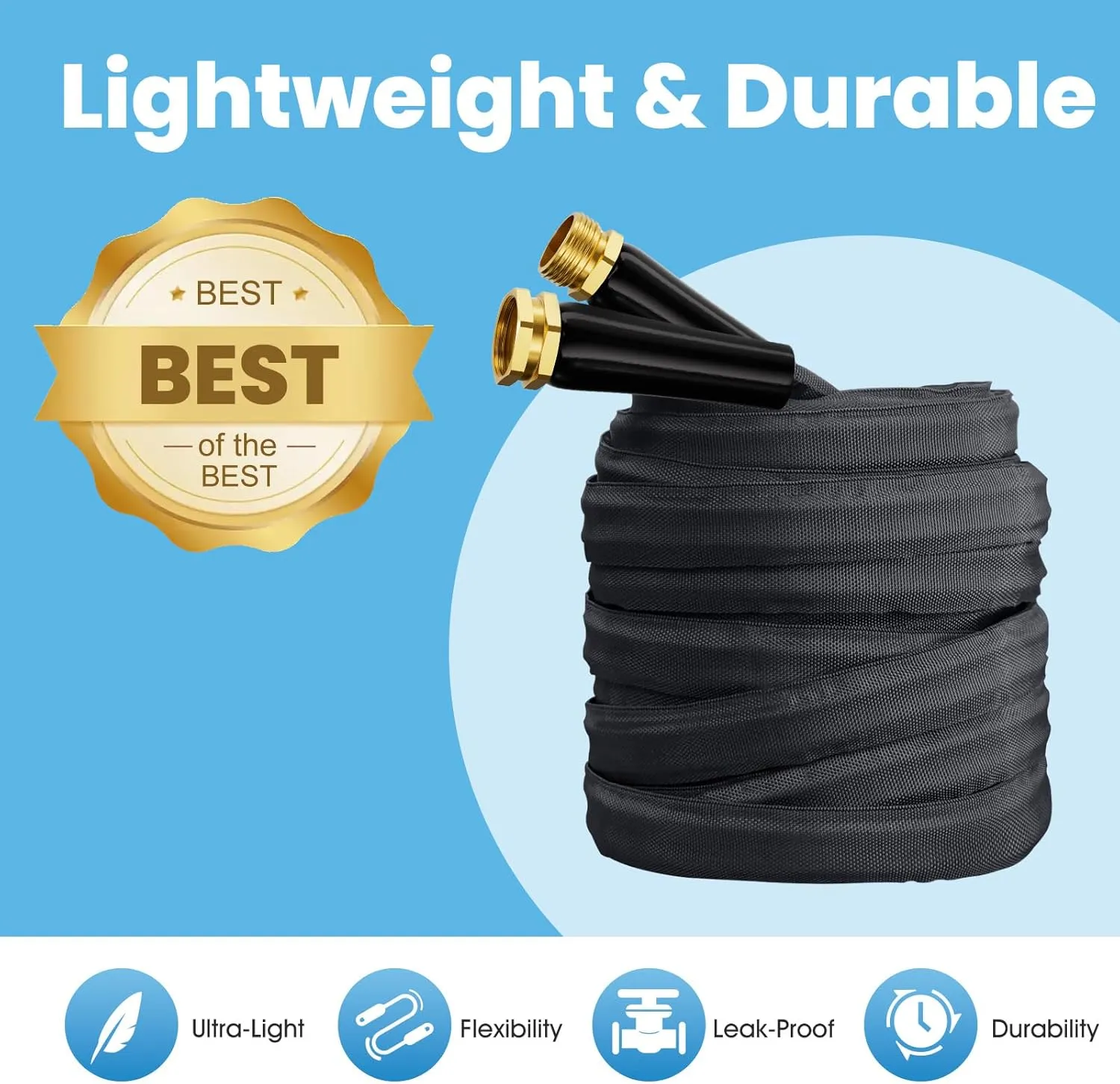 2025 Upgraded Non-Expanding Garden Hose, Lightweight, Flexible Ultra-Light Water Hose, Burst-Resistant, Lead-Free, Anti-Kink, High-Pressure (50 FT)