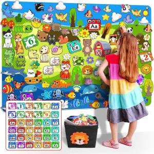 204Pcs Animals Felt Busy Board Story Set with Storage Bag Preschool Large Wall Storyboard Forest Themed Early Learning Interactive Play Kit Wall Hanging Gift for Toddlers Kids 40 X 28 Inch