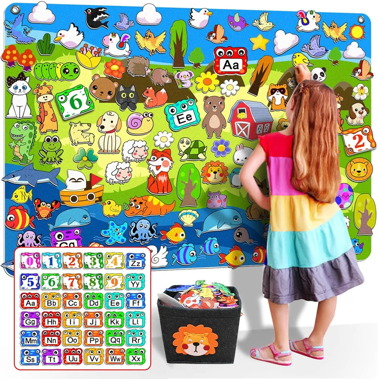 204Pcs Animals Felt Busy Board Story Set with Storage Bag Preschool Large Wall Storyboard Forest Themed Early Learning Interactive Play Kit Wall Hanging Gift for Toddlers Kids 40 X 28 Inch