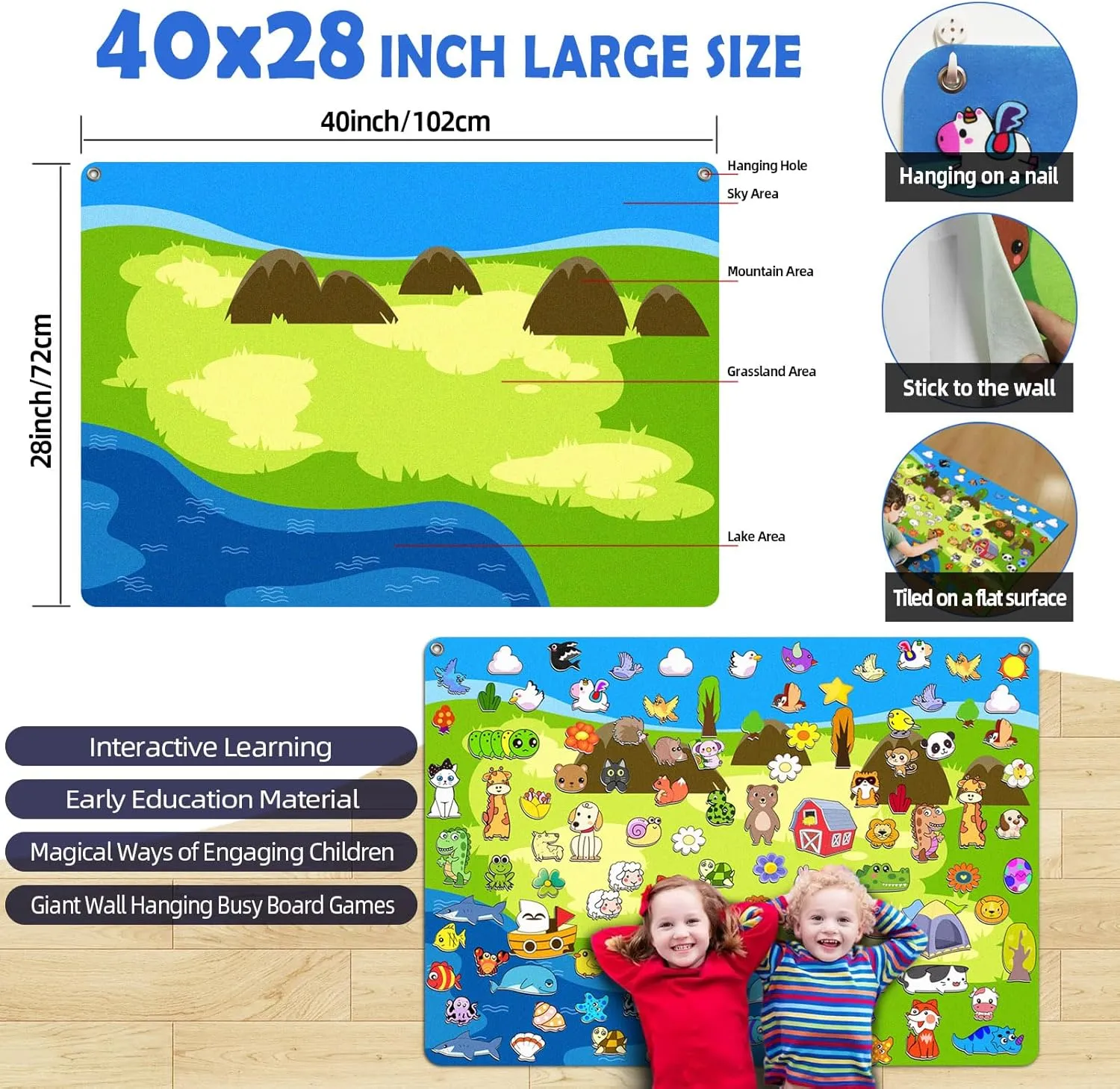204Pcs Animals Felt Busy Board Story Set with Storage Bag Preschool Large Wall Storyboard Forest Themed Early Learning Interactive Play Kit Wall Hanging Gift for Toddlers Kids 40 X 28 Inch