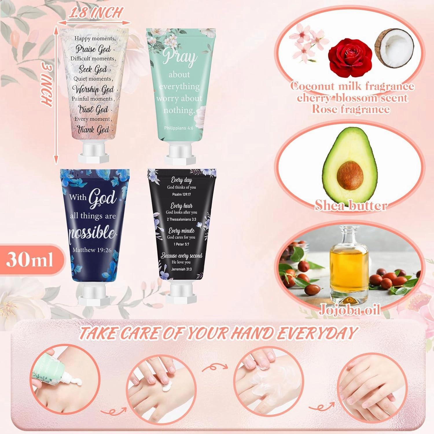 24 Pcs Christian Hand Cream Bulk for Women Mothers Day Church Gifts in Bulk Bible Travel Hand Lotion for Dry Hands Bible Verse Hand Lotion for Mom Grandma Holiday mothers day Gift