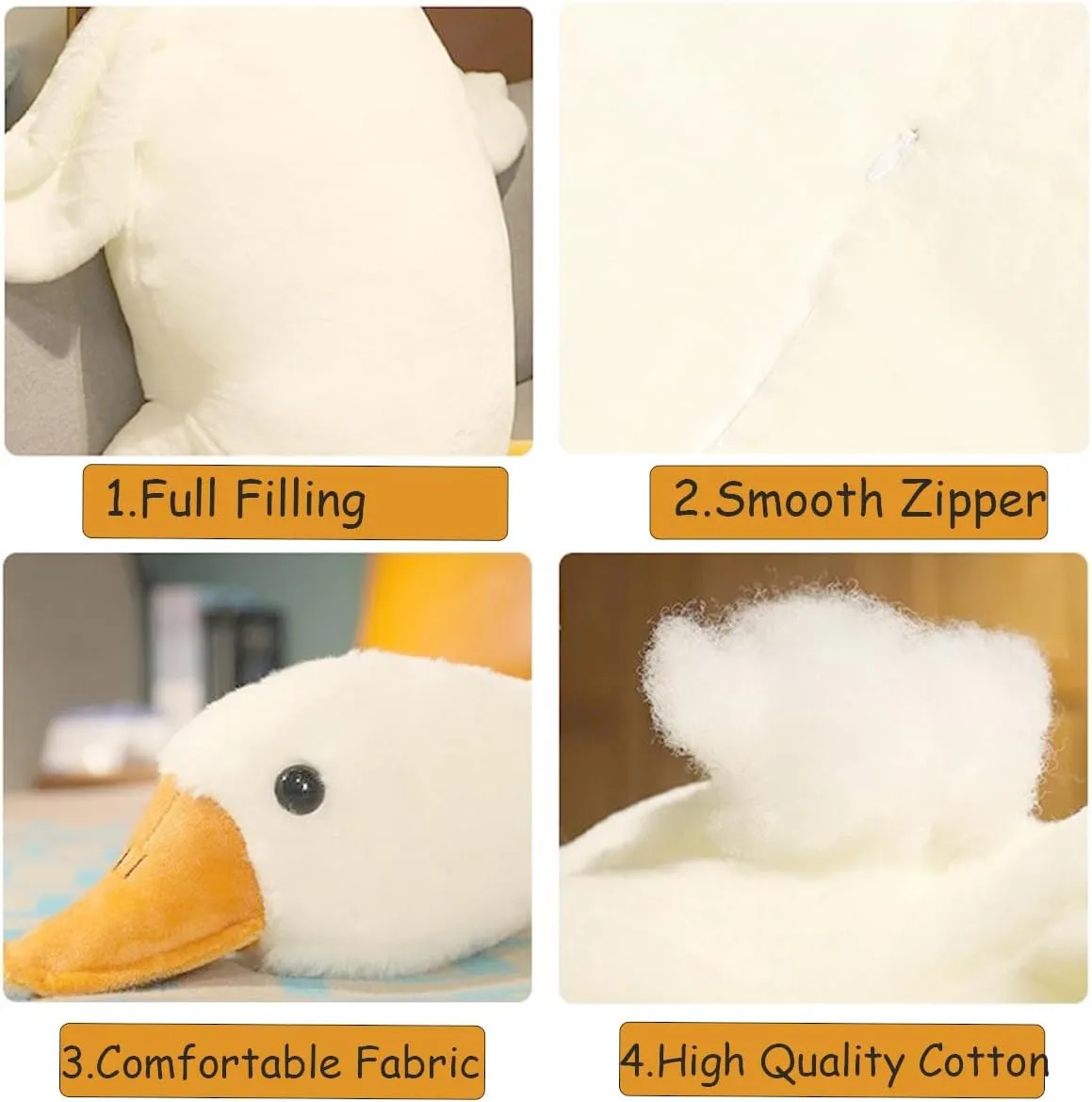 25.5 Inches Goose Stuffed Animals Plush Pillow Super Soft White Swan Sleeping Throw Plushie(White, 25.5")