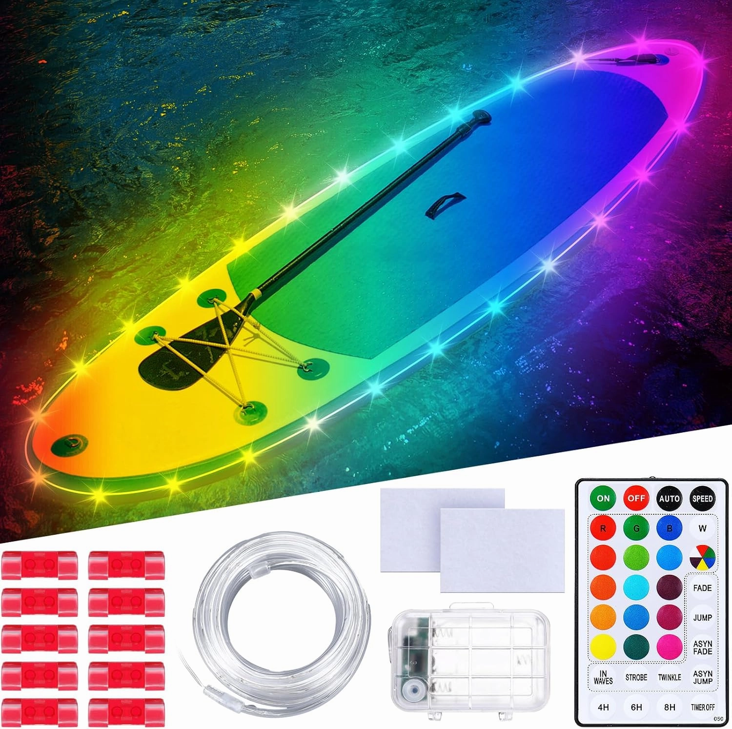 26ft Kayak Paddle Board Lights Kit Ip68 Waterproof Dream Color Sup Glow Lights with Remote Battery for Powered Kayak Night Kayaking Sup Canoes, Marine Safety Boats