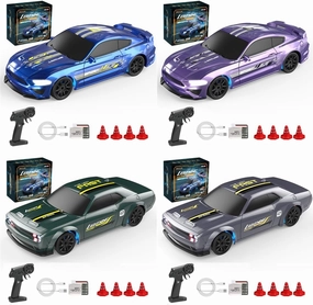 2.4GHZ 4WD Fully Proportional Control RC Race Car, 1/43 Scale Mini RC Drift Car with LED Light, Gift for Teens & Adults (RTR Version/4 Set)